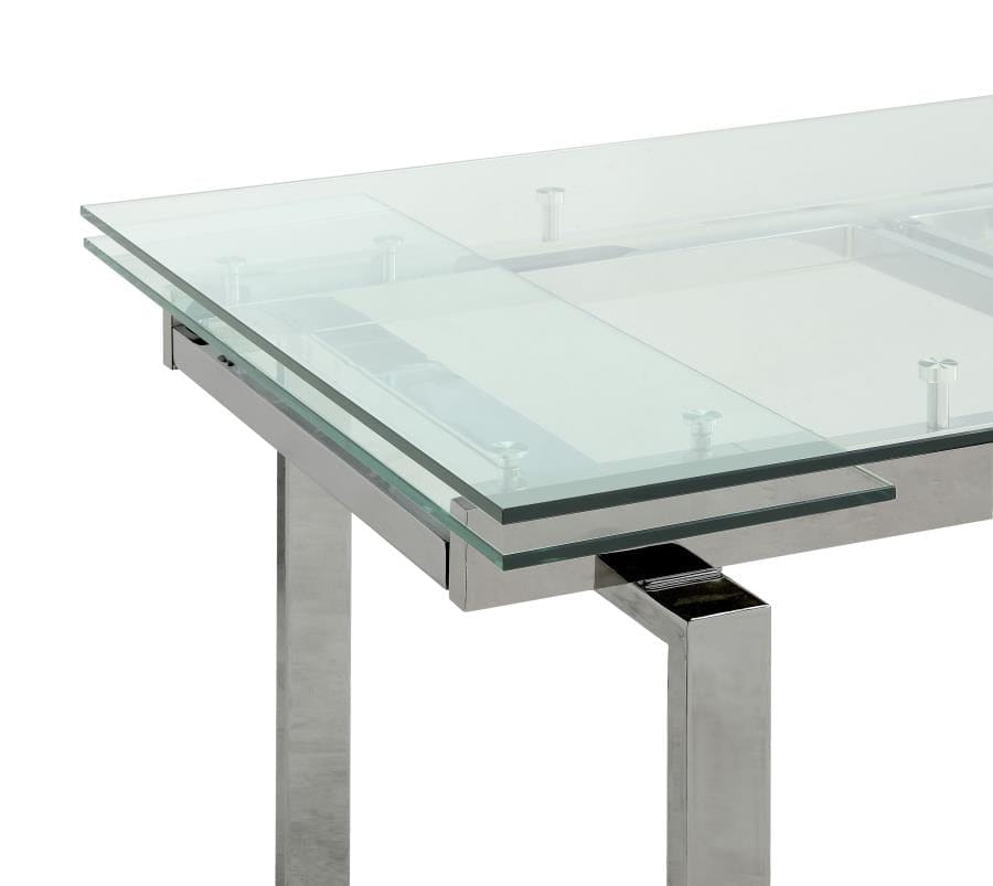Wexford Glass Top Dining Table with Extension Leaves Chrome
