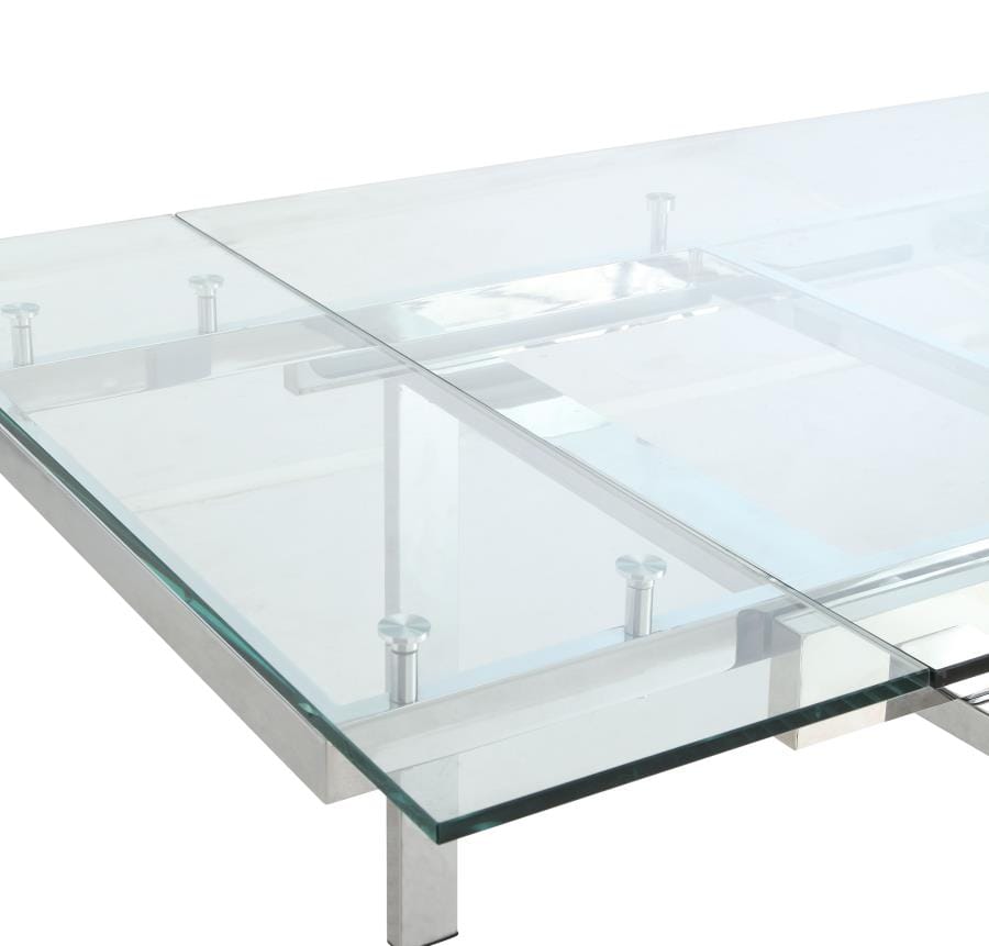 Wexford Glass Top Dining Table with Extension Leaves Chrome
