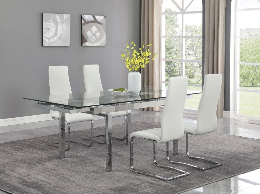 Wexford Glass Top Dining Table with Extension Leaves Chrome