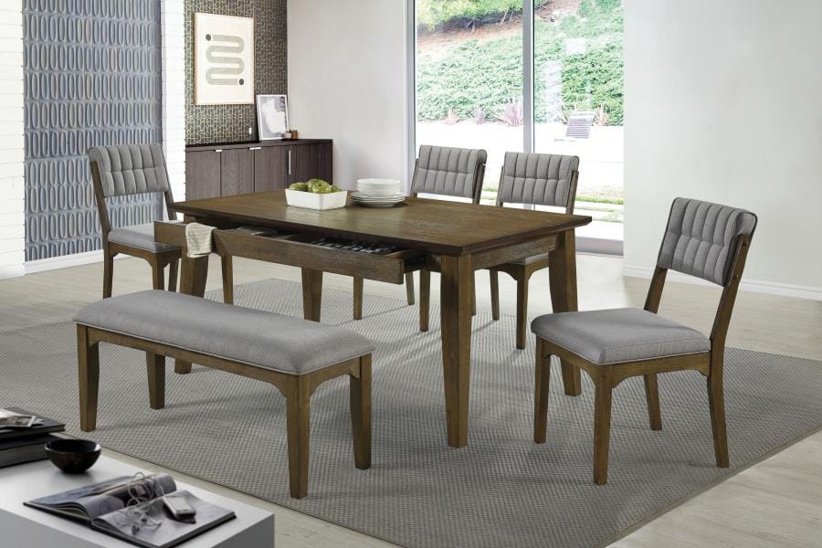 Rayleene Rectangular 1-drawer Dining Set Medium Brown and Grey