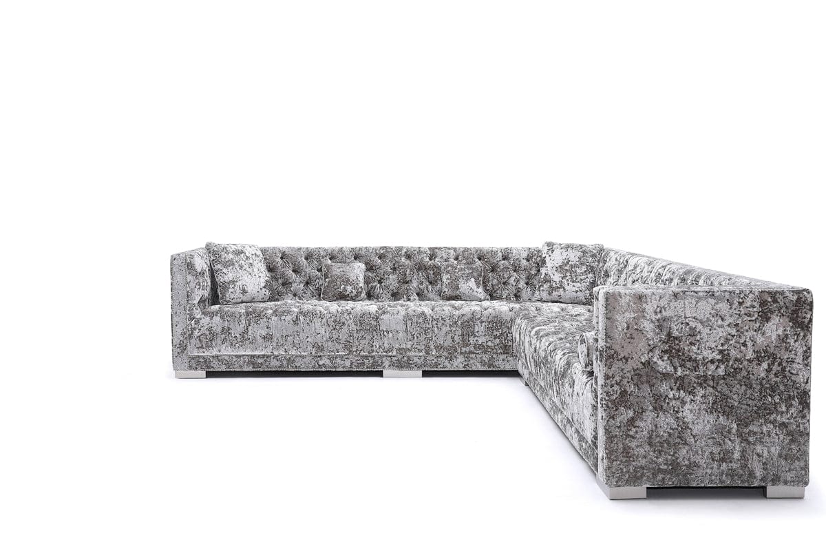 Divani Casa Fredrick - Modern Grey Crushed Velvet Sectional Sofa