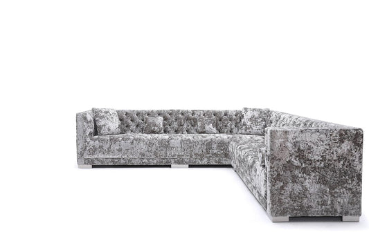Divani Casa Fredrick - Modern Grey Crushed Velvet Sectional Sofa