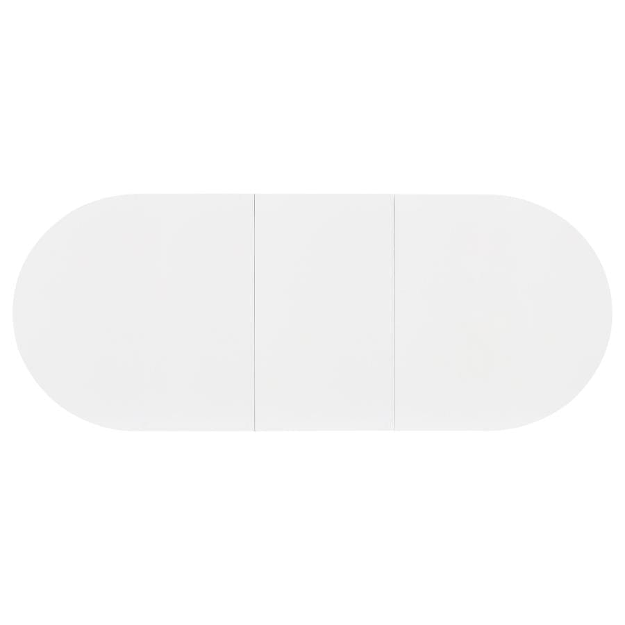Heather Oval Dining Table with Hairpin Legs Matte White and Chrome