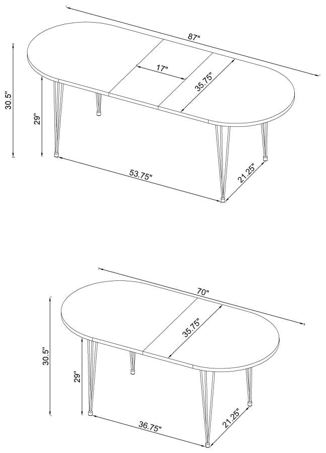 Heather Oval Dining Table with Hairpin Legs Matte White and Chrome