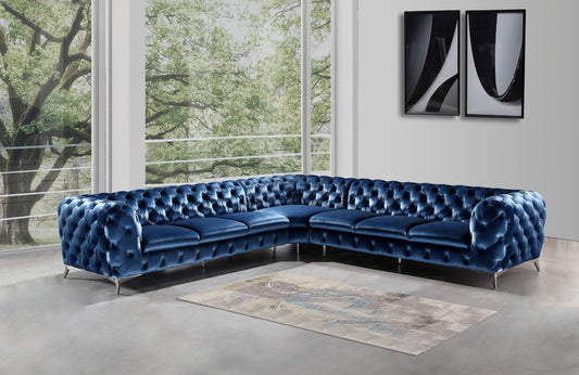 Divani Casa Delilah - Modern Blue Fabric Sectional Sofa