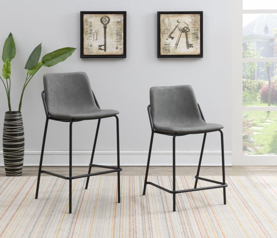 Earnest Solid Back Upholstered Counter Height Stools Grey and Black (Set of 2)