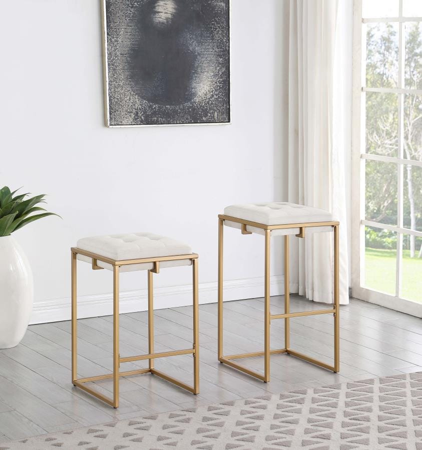 Nadia Square Padded Seat Counter Height Stool (Set of 2) Beige and Gold