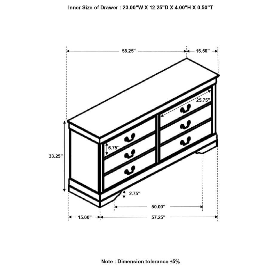 Louis Philippe 6-drawer Dresser Cappuccino