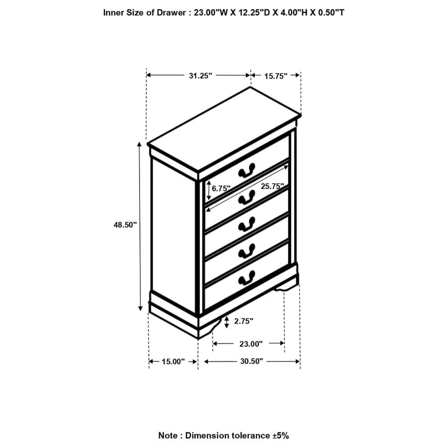 Louis Philippe 5-drawer Chest with Silver Bails Cappuccino