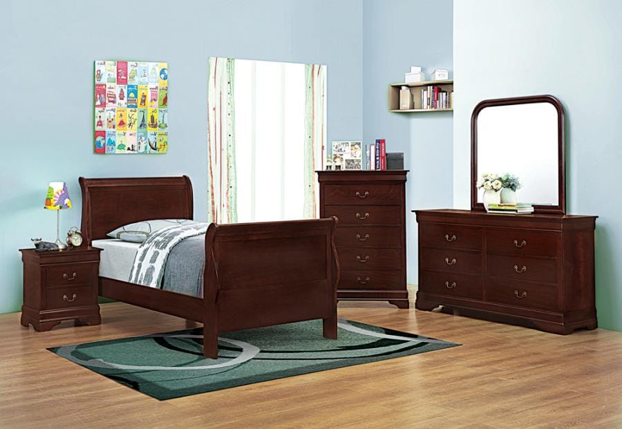 Louis Philippe Twin Sleigh Panel Bed Red Brown