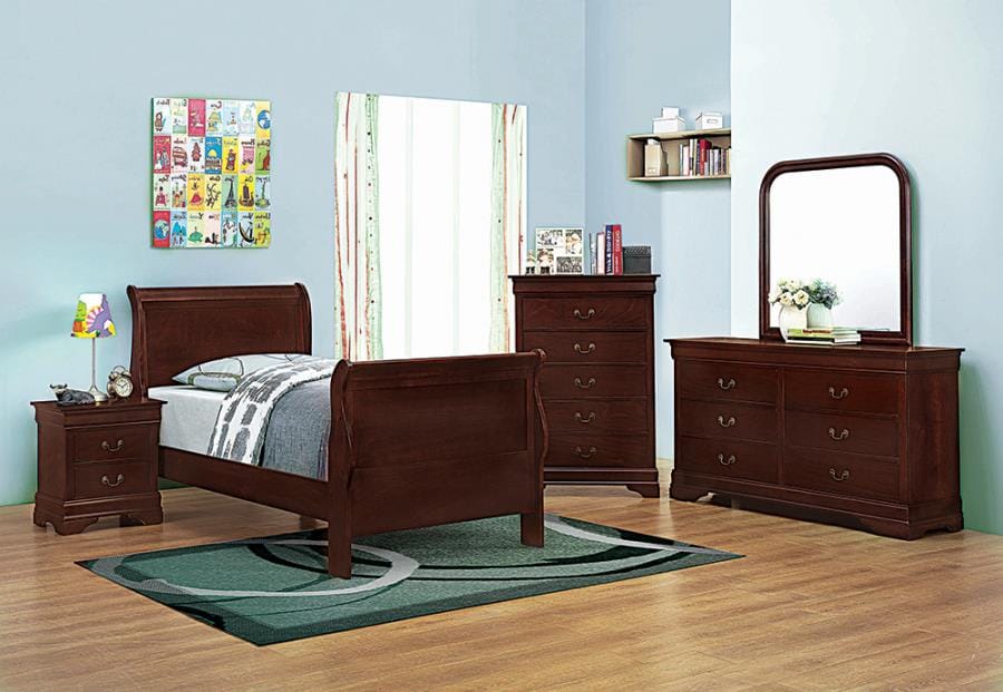 Louis Philippe Twin Sleigh Panel Bed Red Brown