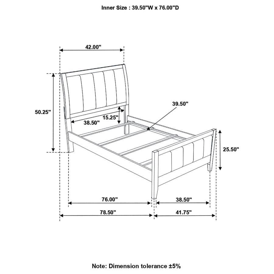 Carlton Twin Upholstered Panel Bed Black and Grey