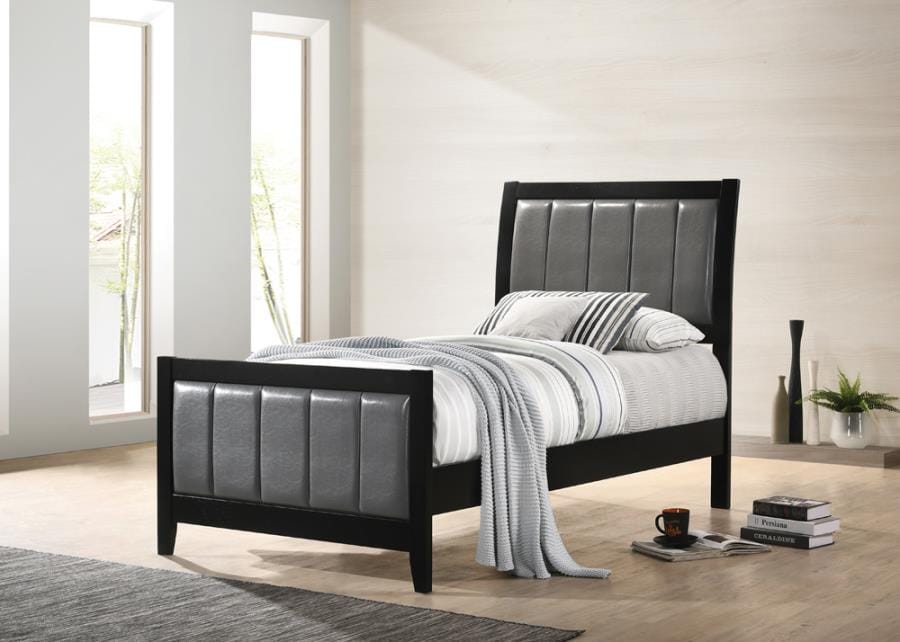 Carlton Twin Upholstered Panel Bed Black and Grey