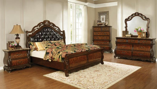 Exeter 5-piece Eastern King Tufted Upholstered Sleigh Bedroom Set Dark Burl