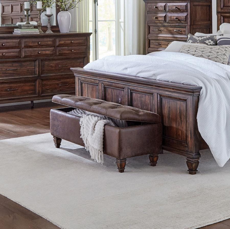 Avenue Upholstered Tufted Bench Weathered Burnished Brown