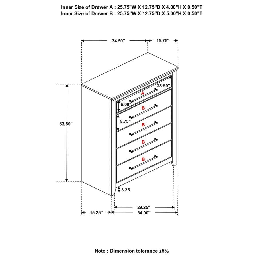 Ridgedale 5-drawer Chest Weathered Dark Brown