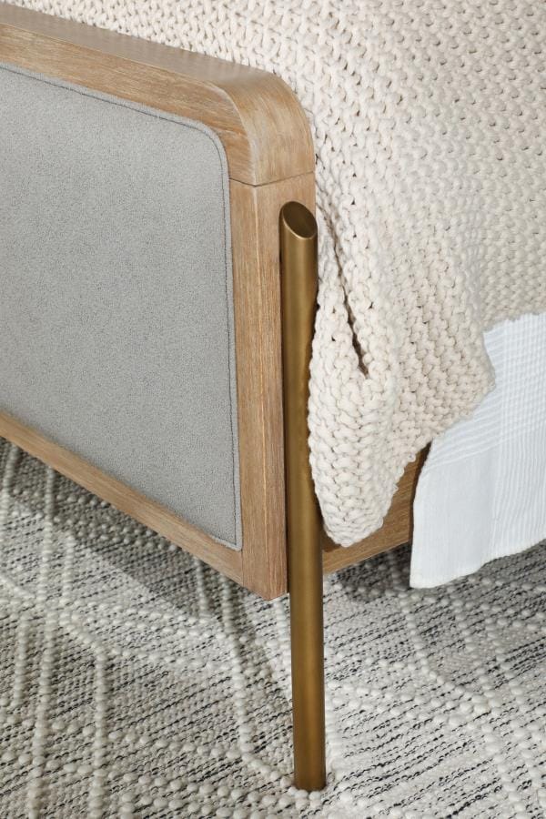 Arini Upholstered Eastern King Panel Bed Sand Wash and Grey