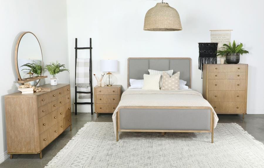 Arini Upholstered Eastern King Panel Bed Sand Wash and Grey