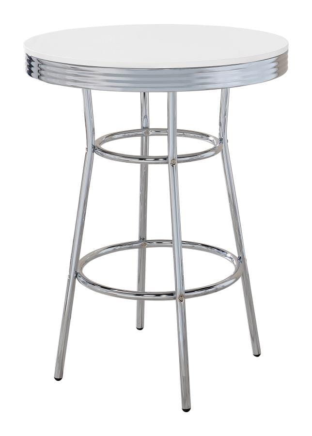 Theodore Round Bar Table Chrome and Glossy White