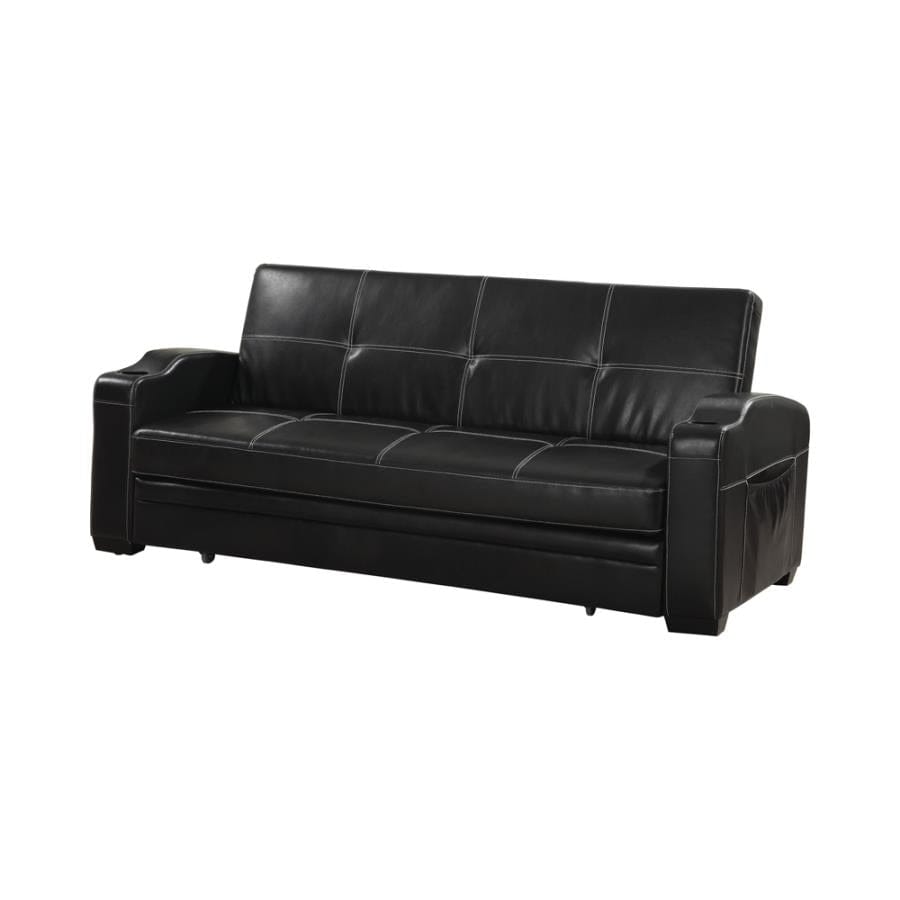 Avril Upholstered Sleeper Sofa Bed with Cup Holders Black