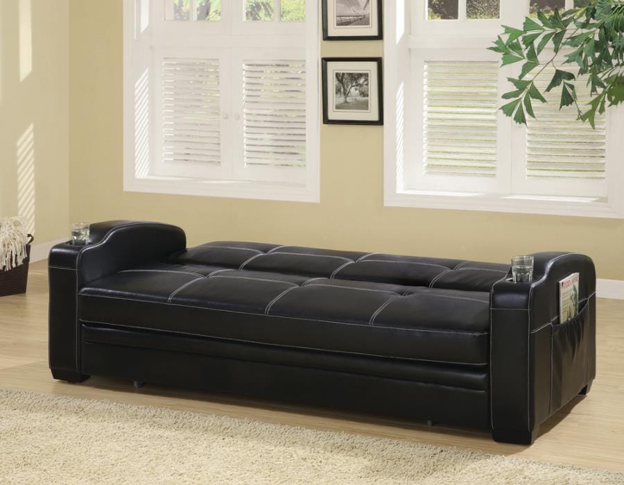 Avril Upholstered Sleeper Sofa Bed with Cup Holders Black