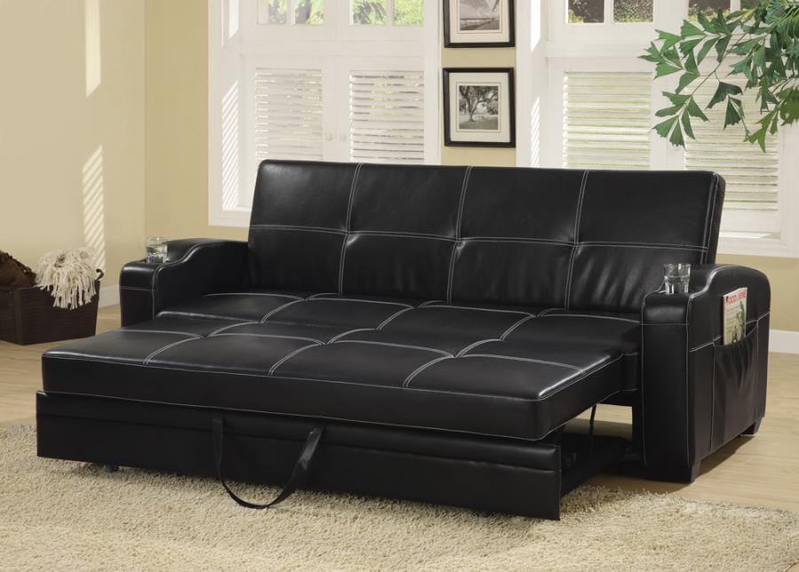 Avril Upholstered Sleeper Sofa Bed with Cup Holders Black