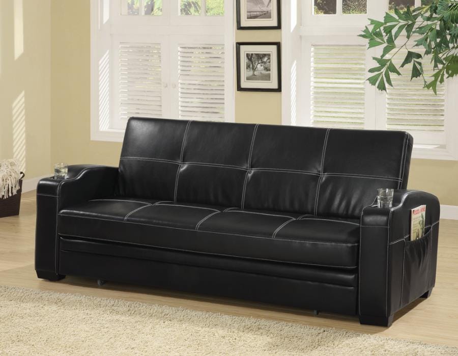 Avril Upholstered Sleeper Sofa Bed with Cup Holders Black