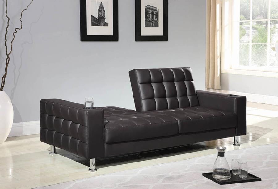 Pacheco Adjustable Sofa Bed with Cup Holders Dark Brown