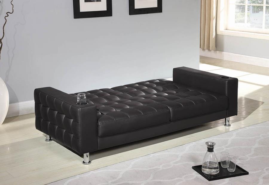 Pacheco Adjustable Sofa Bed with Cup Holders Dark Brown