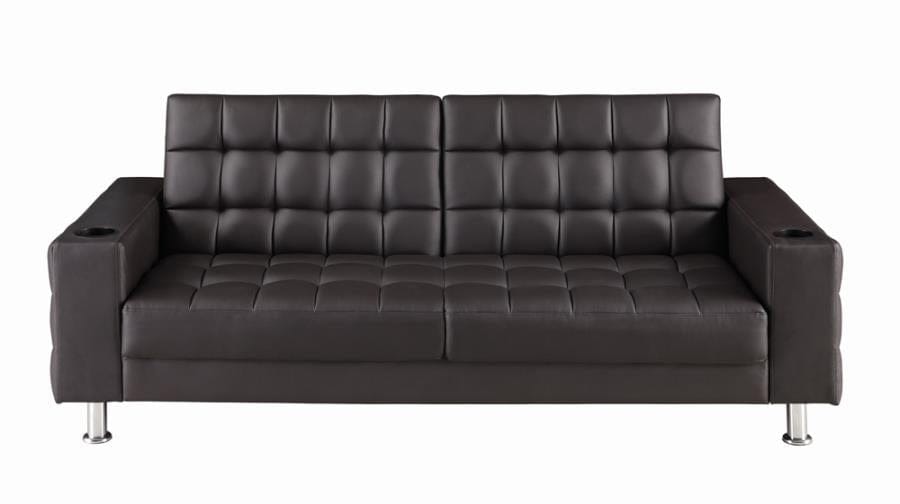 Pacheco Adjustable Sofa Bed with Cup Holders Dark Brown