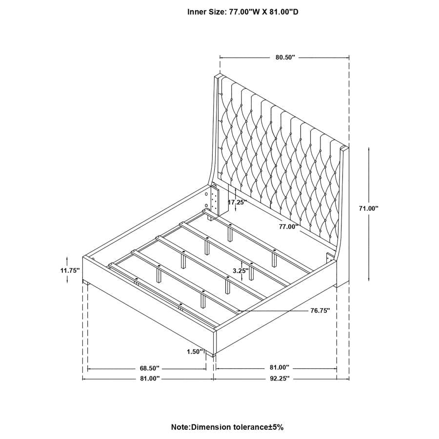 Camille Eastern King Button Tufted Bed Grey