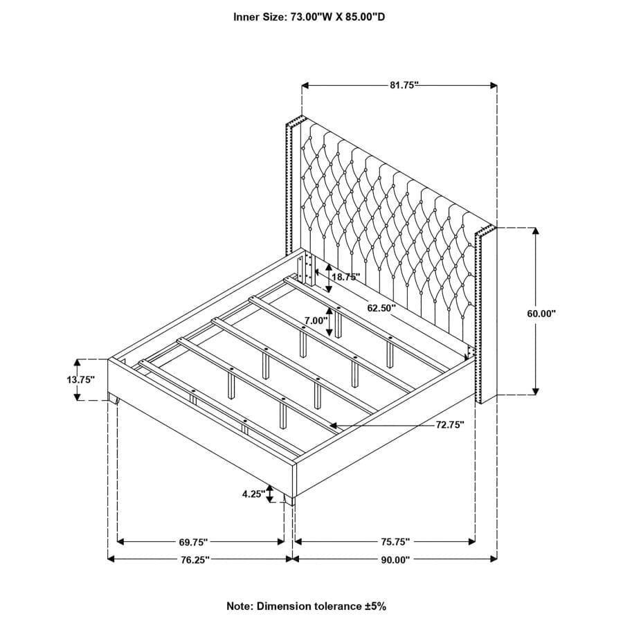 Bancroft Demi-wing Upholstered California King Bed Grey
