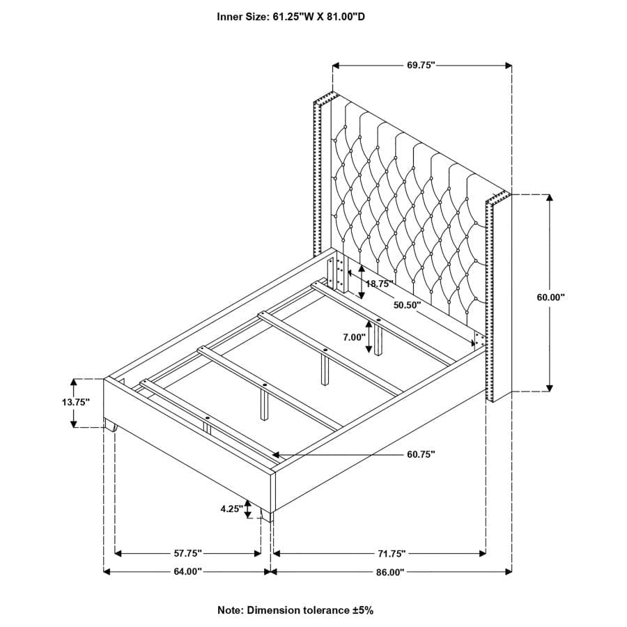 Bancroft Demi-wing Upholstered Queen Bed Grey