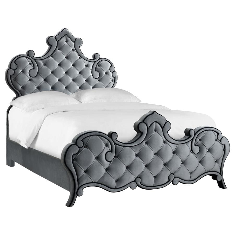 Sandboard Eastern King Rhinestone Button Tufted Bed Grey