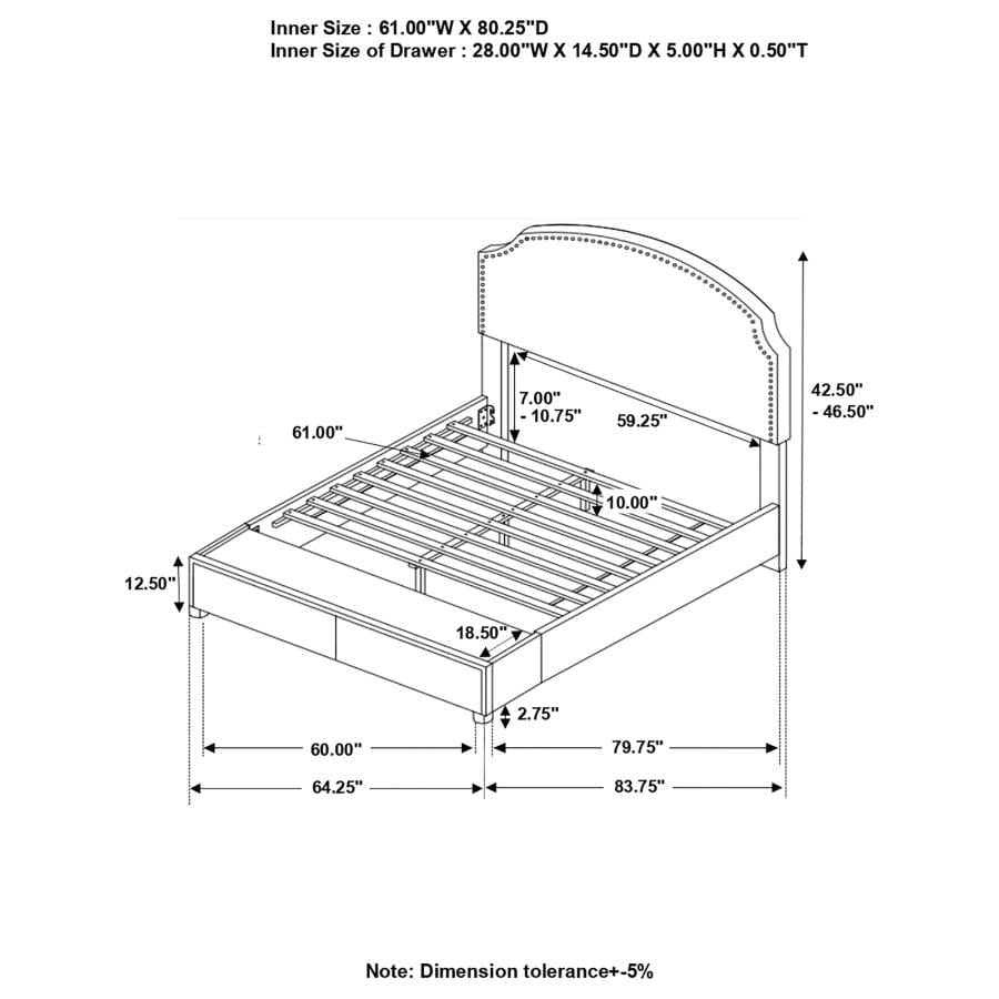Niland Queen 2-drawer Upholstered Storage Bed Charcoal