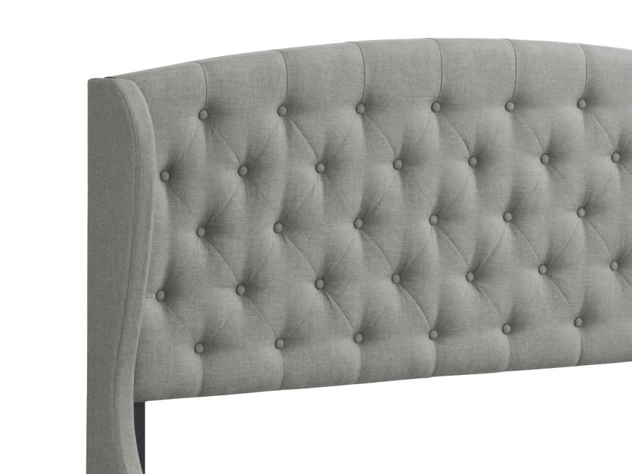 Krome Eastern King Upholstered Bed with Demi-wing Headboard Smoke