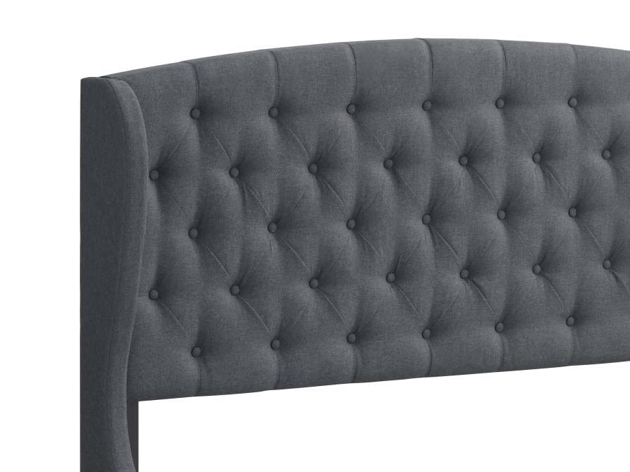 Krome Eastern King Upholstered Bed with Demi-wing Headboard Gunmetal