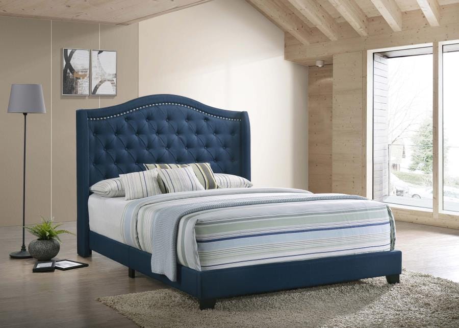 Sonoma Full Camel Headboard Bed with Nailhead Trim Blue