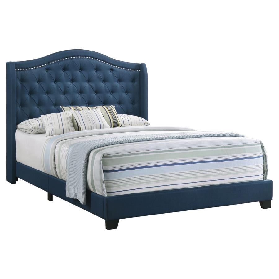Sonoma Full Camel Headboard Bed with Nailhead Trim Blue