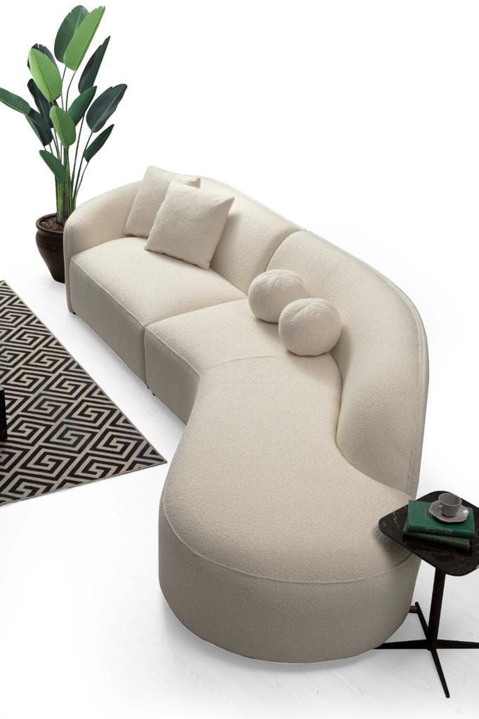 Cloe Ivory Boucle Curved 134" RAF Sectional