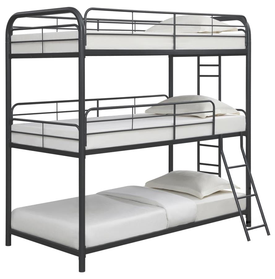 Garner Triple Bunk Bed with Ladder Gunmetal