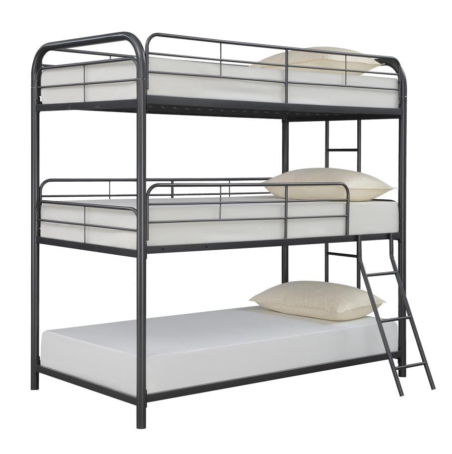 Garner Triple Bunk Bed with Ladder Gunmetal