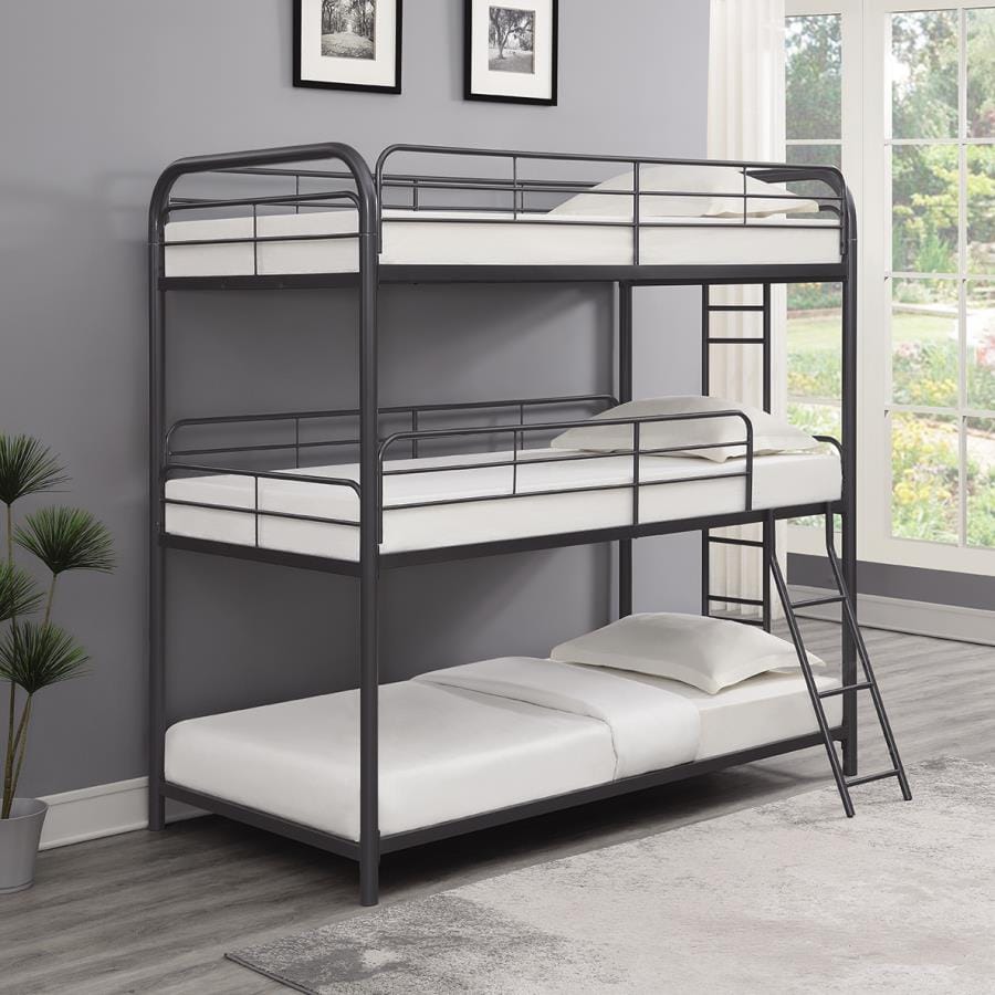 Garner Triple Bunk Bed with Ladder Gunmetal