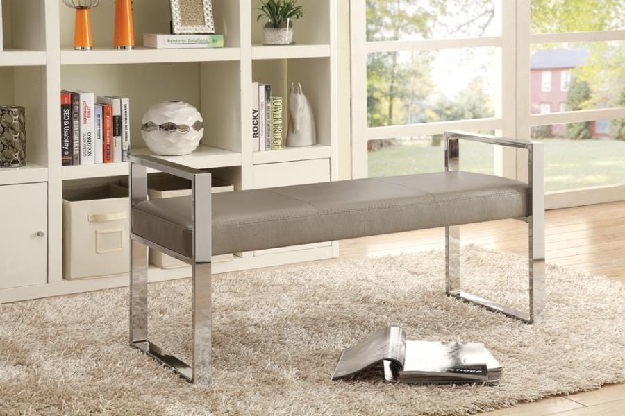 Joshua Upholstered Bench Champagne and Chrome