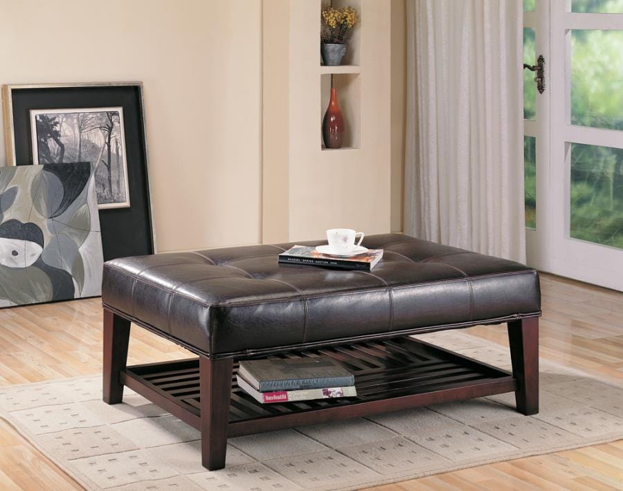 Fatima Tufted Ottoman with Storage Shelf Brown