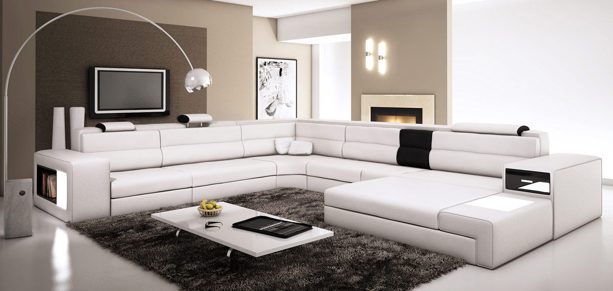 Divani Casa Polaris Contemporary White Leather U Shaped