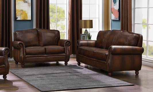 Montbrook Upholstered Rolled Arm Living Room Set Hand Rubbed Brown