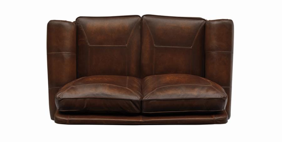 Montbrook Rolled Arm Loveseat Hand Rubbed Brown