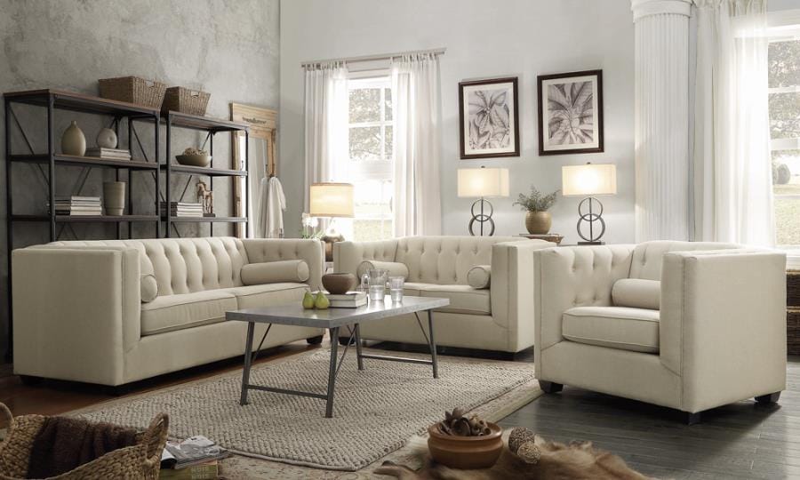 Cairns Tuxedo Arm Tufted Chair Oatmeal