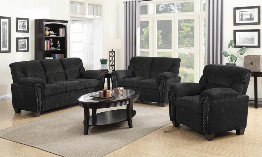 Clementine Upholstered Loveseat with Nailhead Trim Grey